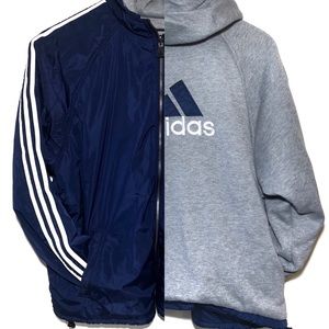 Vtg Adidas 3 Stripe Hooded Reversible Jacket Sz L